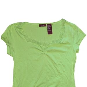 Jordache Juniors Size Large V Cut Top Y2K Lime Green Casual Fairycore Fairy
